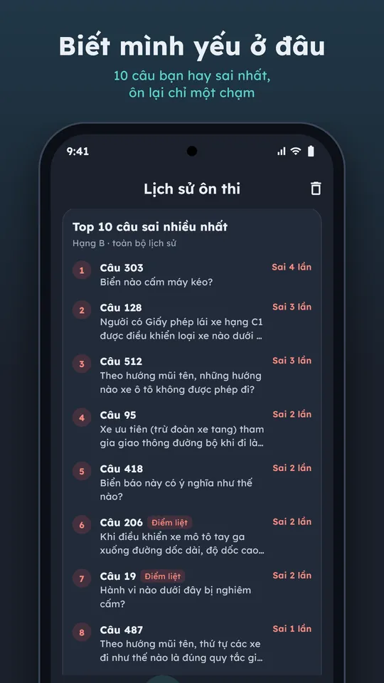 Top 10 câu sai nhiều nhất